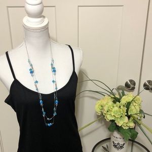 NWT Set Of Drop Earrings And 32" Turquoise Faux Gems Necklace In Silver Tone